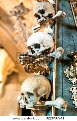 Human Skulls And Bones In Ossuary Sedlec Kostnice