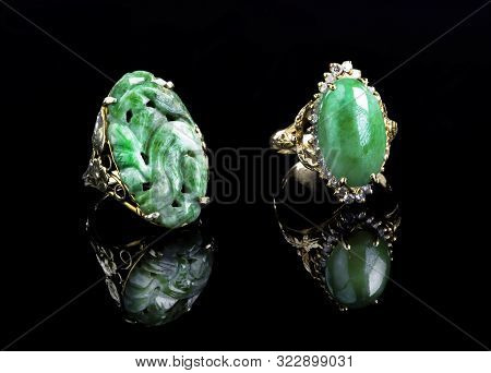 Antique Burmese Imperial Green Jadeite Gold Rings.