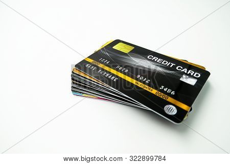 Mockup Credit Card, The Popular Payment Method With Plastic And Chipcard Card Close Up Shot And Isol