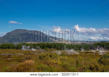 Scenic View Of Wairakei Thermal Valley, New Zealand