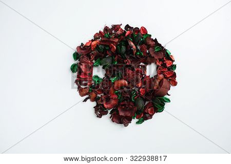 Flowers Composition. Frame Made Of Dried Rose Flowers On White Background. Flat Lay, Top View, Copy 