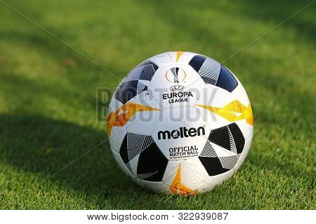 Kyiv, Ukraine - September 19, 2019: Official Match Ball Of The Uefa Europa League 2019/20 Season On 
