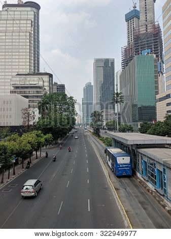 Jakarta, Indonesia - August 3, 2019: Cityscape Of Jalan Thamrin (thamrin Street).