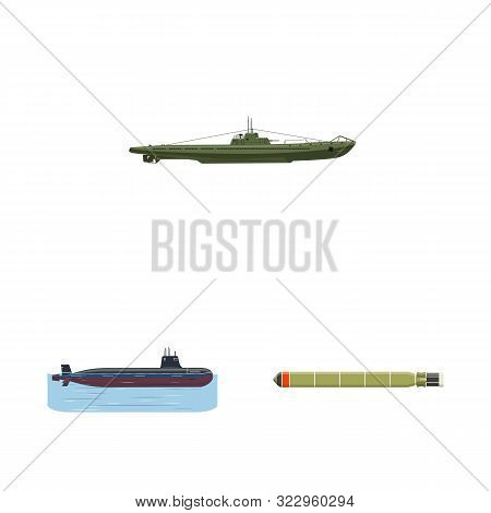 Vector Illustration Of Boat And Navy Icon. Set Of Boat And Deep Stock Symbol For Web.