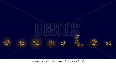 Single Continuous One Line Art Moon Night. Sleep Wall Stars Sky Concept Design Sketch. Relax Recreat
