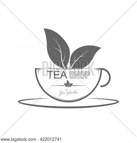 Logo For A Tea Shop. A Cup Of Tea With Tea Leaves For A Creative Sticker Or Corporate Design, For Me