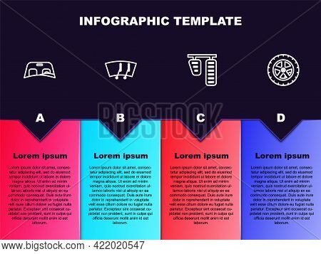Set Line Car Windscreen, Windscreen Wiper, Gas And Brake Pedals And Wheel. Business Infographic Temp