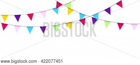 Garland With Flags. Holidays Design And Decoration. Birthday, Carnival, Party, Festival. Triangular 