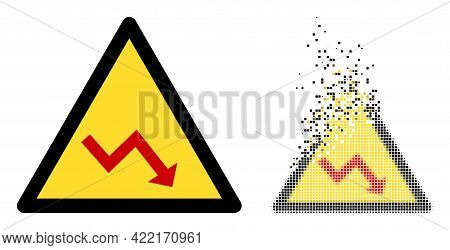 Dispersed Dot Recession Warning Vector Icon With Wind Effect, And Original Vector Image. Pixel Mist 