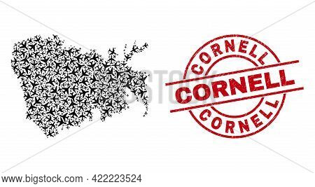 Cornell Rubber Seal Stamp, And Nuku Hiva Island Map Collage Of Jet Vehicle Items. Collage Nuku Hiva 