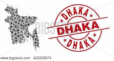 Dhaka Distress Stamp, And Bangladesh Map Mosaic Of Air Force Items. Mosaic Bangladesh Map Designed O