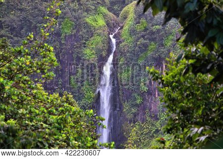 Waterfall In Guadeloupe Caribbean Island. Chutes Du Carbet, Waterfall In Guadeloupe National Park.