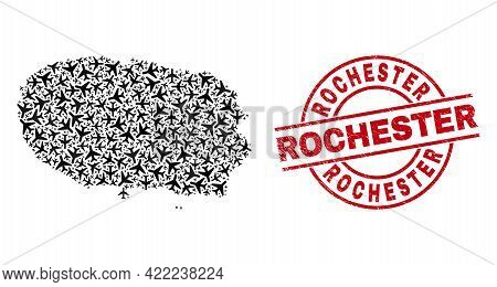 Rochester Rubber Badge, And Terceira Island Map Mosaic Of Jet Vehicle Elements. Mosaic Terceira Isla