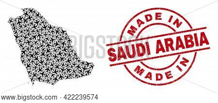 Made In Saudi Arabia Rubber Seal, And Saudi Arabia Map Mosaic Of Aeroplane Items. Mosaic Saudi Arabi