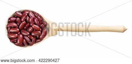 Top View Of Wood Spoon With Red Kidney Beans Isolated On White Background