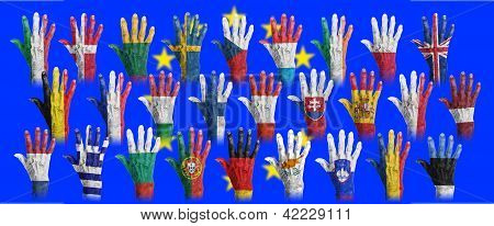 Hands With Flag Painting Of The Eu-coutries
