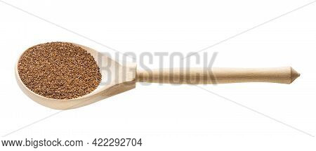 Whole-grain Teff Seeds In Wooden Spoon Isolated On White Background