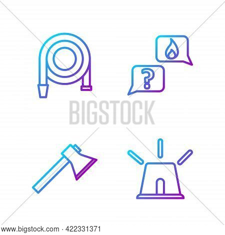 Set Line Flasher Siren, Firefighter Axe, Fire Hose Reel And Phone With Emergency Call 911. Gradient 