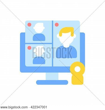 Web Conference Vector Flat Color Icon. Radio Broadcast. Webcam For Online Meeting. Private Wan. Secu