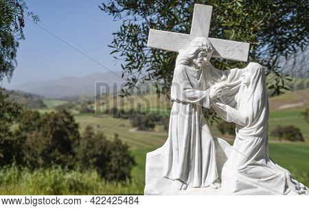Santa Inez, Ca, Usa - April 3, 2009: San Lorenzo Seminary. Closeup Of Station Of The Cross Number 4 