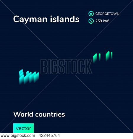 Stylized Isometric Neon Striped Vector Cape Verde Map With 3d Effect. Map Of Cape Verde Is In Green 
