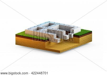 Concrete Block Foundation. Isolated Industrial 3d Illustration