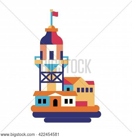 Maiden Tower Istanbul Travel Icon In Flat