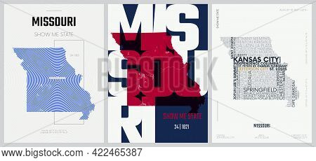 24 Of 50 Sets, Us State Posters With Name And Information In 3 Design Styles, Detailed Vector Art Pr