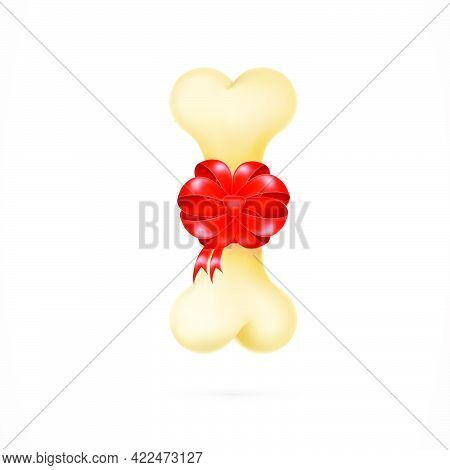 Illustration Of Dog Bone With Red Ribbon And Bow. Holiday, Animals, Gift. Charity Concept. Can Be Us