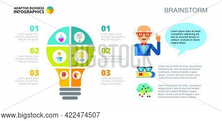Three Options Brainstorm Process Chart Slide Template. Business Data. Knowledge, Idea, Design. Creat