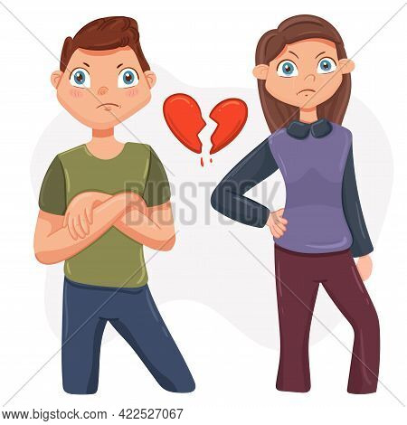 Couple Quarrel. Family Conflict Between Husband And Wife. Angry Man And Woman Shout At Each Other To