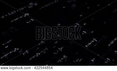 Abstract Pattern With A Large Number Of Formulas On A Dark Background. Animation. Concept Of School 