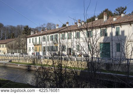 Robecco Sul Naviglio ( Mi ), Italy - April 01, 2021: Robecco Sul Naviglio Town And Naviglio Grande, 