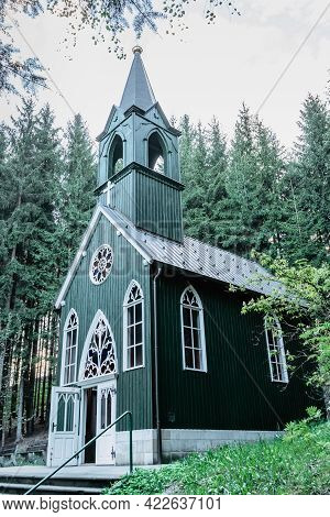 Wooden Rural Chapel Called Tichackova Kaple In Broumovsko Region,czech Republic.catholic Church In S
