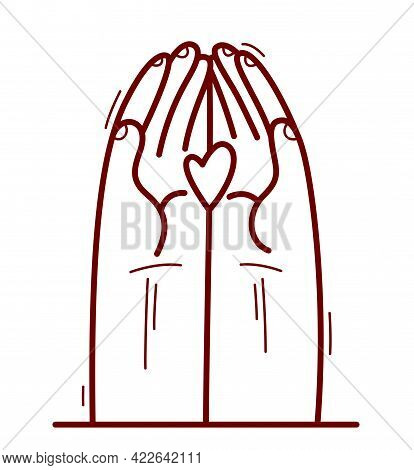 Two Hands And Human Heart Protecting And Showing Care Vector Flat Style Illustration Isolated On Whi
