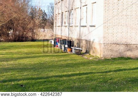 Typical Old Panel Apartment With A Lot Of Windows. Flats In Small Sity In Panel House
