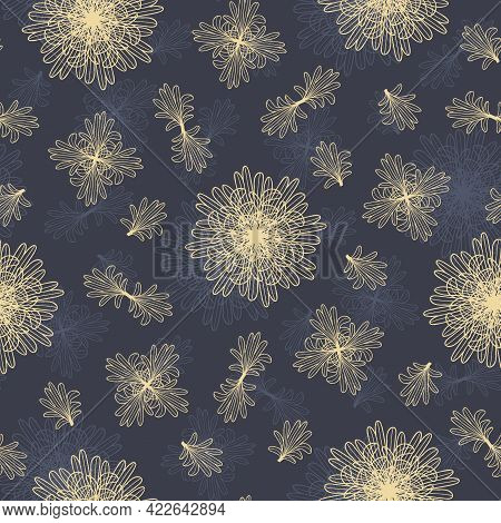 Vector Yellow Gold Leaves Flowers Seamless Pattern