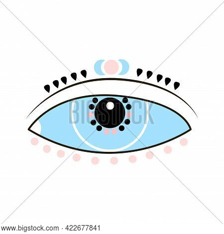 Esoteric Boho Eye Icon With Moon And Dot. Vector Cartoon Illustration Isolated On White