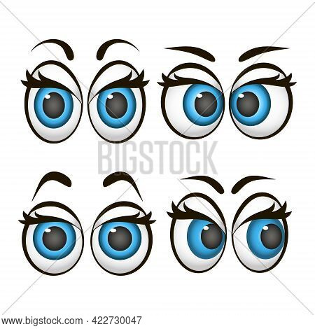 Cartoon Eyes. Set Of Expressive Eyes. Happy And Angry Eyes Looking Human Eyes. Comic And Funny Eyes.