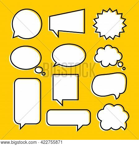 Set Of Blank Funny Hand Drawn Callout Illustration Design, Flat Callout With Outlined Style Template