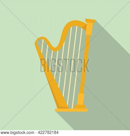 Harp Instrument Icon. Flat Illustration Of Harp Instrument Vector Icon For Web Design