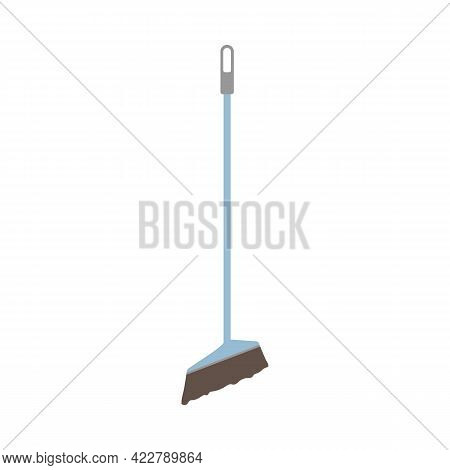 Flat Cleaning Item, Blue Plastic Broom For Cleaning. Blue Long Handle Brush Icon. Cleaning Service C