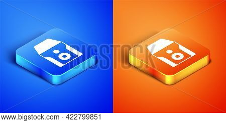 Isometric Uninterruptible Power Supply Ups Icon Isolated On Blue And Orange Background. Square Butto