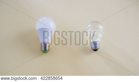 Led Lamp Instead Of Incandescent Lamp. Incandescent Lamp Or Static Led? Energy Saving.