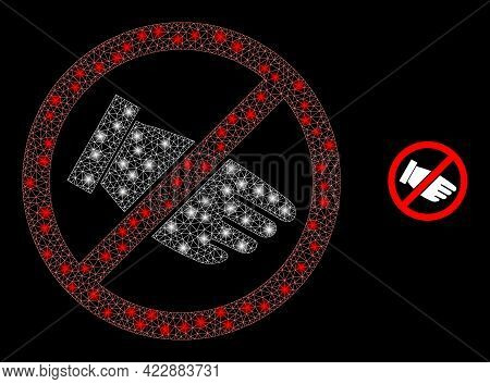 Bright Mesh No Hand With Glowing Spots. Vector Frame Based On No Hand Icon. Bright Frame Polygonal N