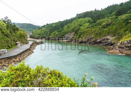 Aerial View Of The Beach In The Ea Municipality Near Lekeitio, Bay Of Biscay In The Cantabrian Sea. 