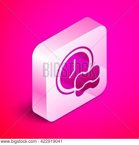 Isometric Washing Dishes Icon Isolated On Pink Background. Cleaning Dishes Icon. Dishwasher Sign. Cl