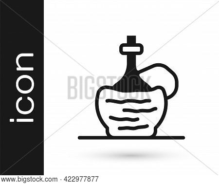 Black Wine In Italian Fiasco Bottle Icon Isolated On White Background. Wine Bottle In A Rattan Stand