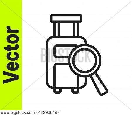 Black Line Airline Service Of Finding Lost Baggage Icon Isolated On White Background. Search Luggage