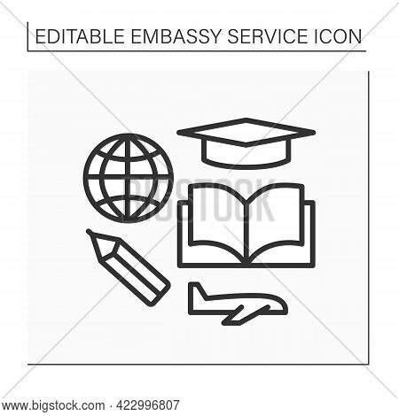 Study Line Icon. Student Visa To Study In Different States. Ability To Get Education Abroad. Embassy